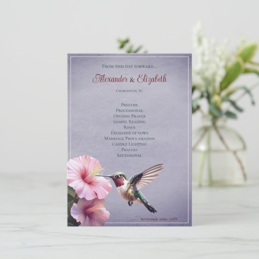Colibri et Hibiscus | Programme de mariage violet (Debout devant)