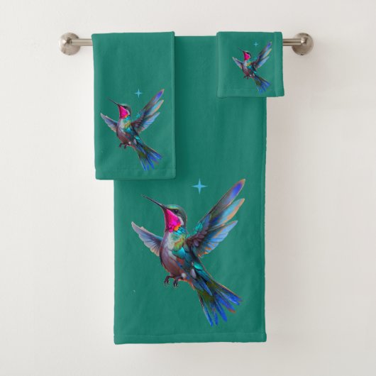 Colibri magnifique sur fond bleu sarcelle (En situation)