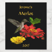 Colibri sur Fleurs de Jardin Étiquette de vin (Étiquettes simples)
