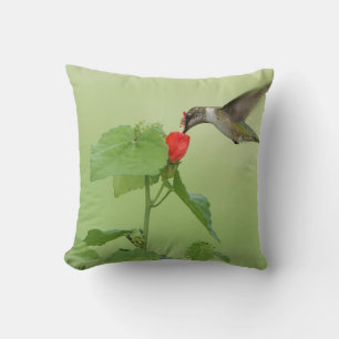 Colibri sur fleurs, Oreiller à lancer vert
