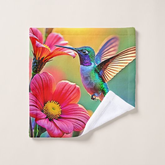 Colibri vibrant au coucher du soleil (Gant de toilette)