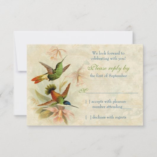 Colibri Vintage Floral Mariage Réponse RSVP (Devant)