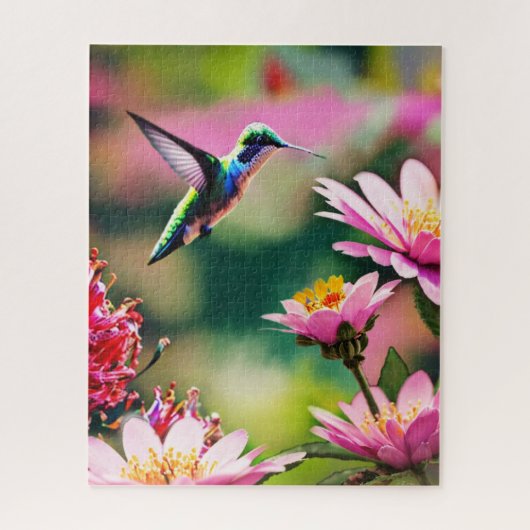 Colibri volant vers le Puzzle des fleurs (Vertical)