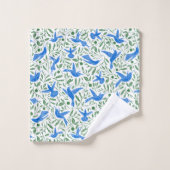 Colibris bleu et motif feuille. (Gant de toilette)