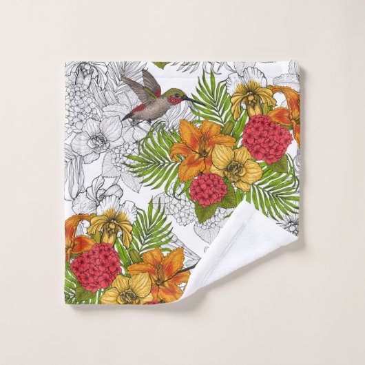 Colibris et bouquet tropical (Gant de toilette)