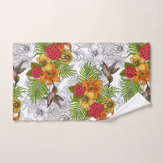 Colibris et bouquet tropical (Serviette à main)