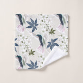 Colibris et fleurs blanches. (Gant de toilette)
