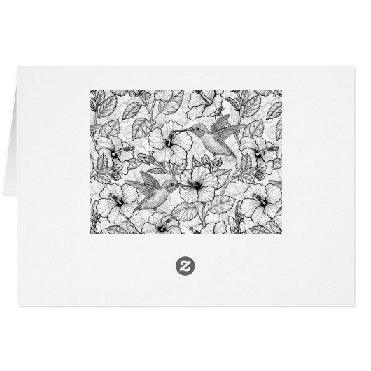 Colibris et fleurs d'hibiscus b&w (Dos Horizontal)