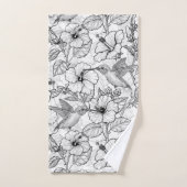Colibris et fleurs d'hibiscus b&w (Serviette à main)