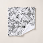 Colibris et fleurs d'hibiscus b&w (Gant de toilette)