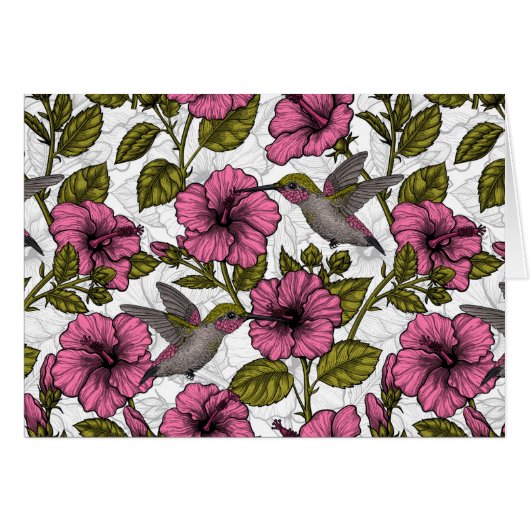 Colibris et fleurs d'hibiscus roses (Devant horizontal)