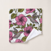 Colibris et fleurs d'hibiscus roses (Gant de toilette)