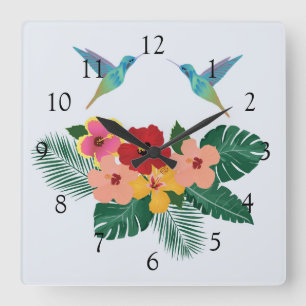 Colibris et horloge murale de fleurs
