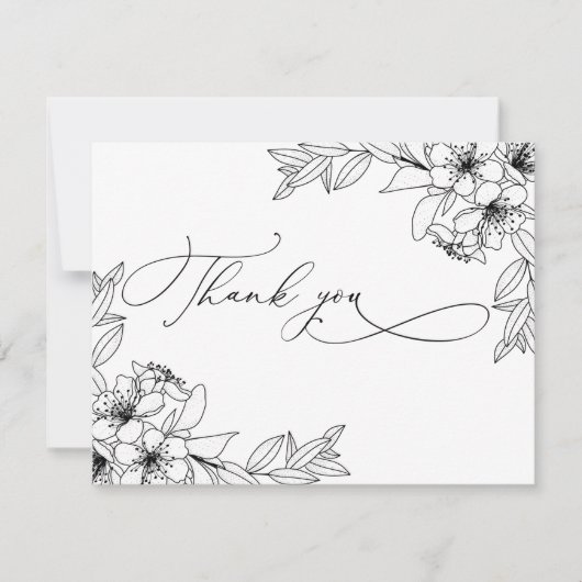 Coligraphie délicate Merci de fleurs noir et blanc (Devant)