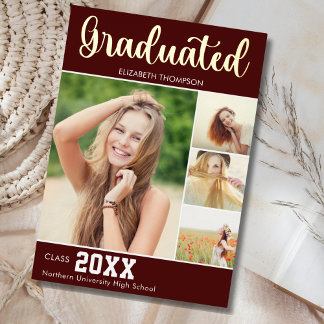 Collage 4 Photos Modern Script Graduation Folie Uitnodiging