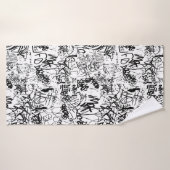 Collage Abstrait de graffiti noir et blanc (Serviette de bain)