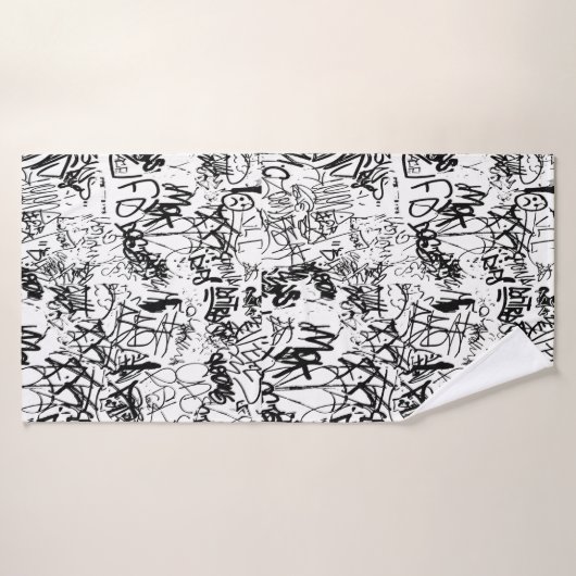 Collage Abstrait de graffiti noir et blanc (Serviette de bain)
