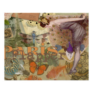 Collage Art Déco Paon Flapper Paris Vintage
