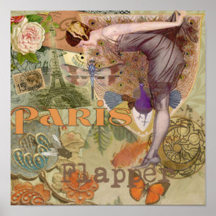 Collage Art Déco Paon Flapper Paris Vintage