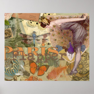 Collage Art Déco Paon Flapper Paris Vintage