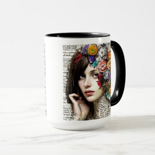 Collage Art |  Meisje met bloemen in haar haar Mok (Voorkant rechts)