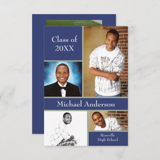 Collage bleu/gris - 3x5 Faire-part de graduation (Devant / Derrière)