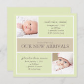 Collage carré Twins | Faire-part de naissance (Devant / Derrière)