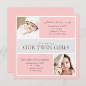 Collage carré Twins | Faire-part de naissance (Devant / Derrière)