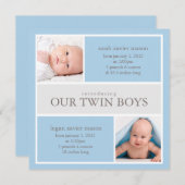 Collage carré Twins | Faire-part de naissance (Devant / Derrière)