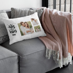 Collage Couple Photo & Hugs and Kisses Phrase Love Kussen