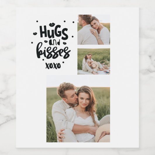 Collage Couple Photo & Hugs and Kisses Phrase Love Wijn Etiket (Enkel label)