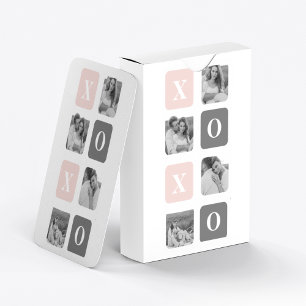 Collage Couple Photo & Pastel Pink & Gray XOXO Pokerkaarten