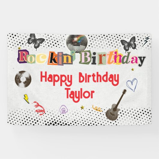 Collage Cut Out Rockstar Birthday Spandoek (Horizontaal)