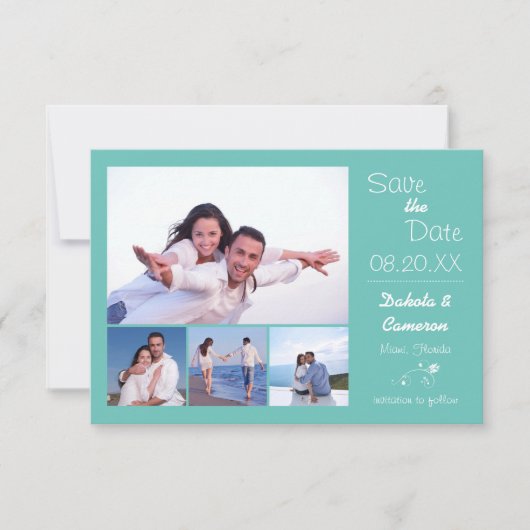 Collage de 4 Photos Bleu Clair - 3x5 Save the Date (Devant)