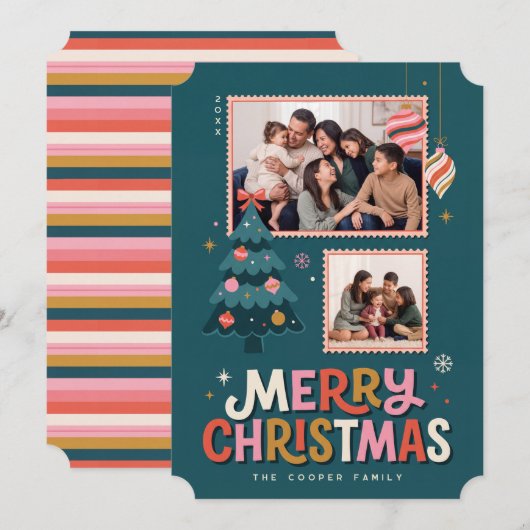 Collage de carte de Noël rétro timbre-poste (Devant / Derrière)