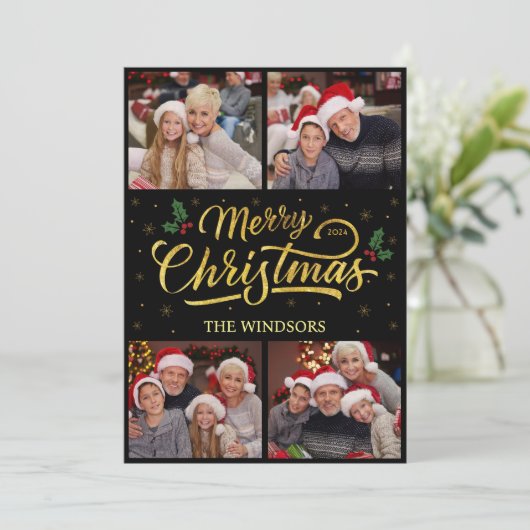 Collage de carte photo de Noël Moderne Or (Debout devant)