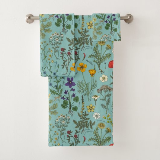 Collage de fleurs sauvages sur fond bleu (En situation)
