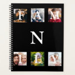 Collage de monogramme de photos de famille personn<br><div class="desc">Personnalisé avec monogramme plan personnel avec 6 espaces photo collage et typographie de nom. Tout de noir. Ajoutez vos photos préférées sur ce planificateur élégant.</div>