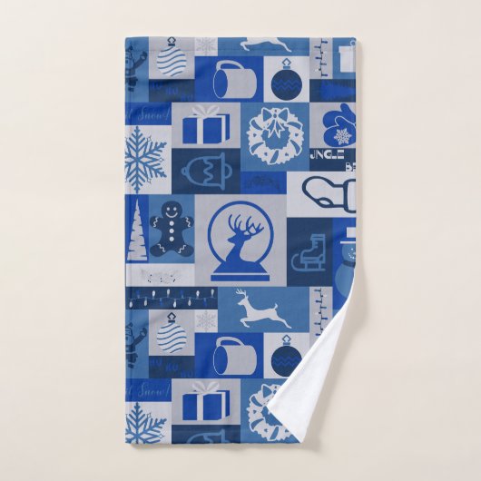 Collage de Noël (bleu) (Serviette à main)