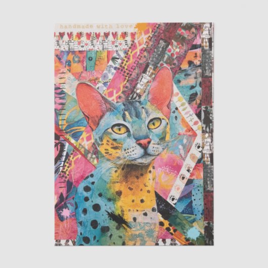 Collage de papier chat mixte en papier de soie (Recto)