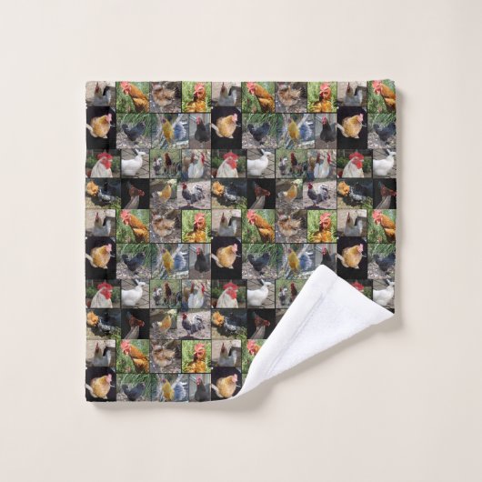 Collage De Photos De Poulets Et De Coqs, (Gant de toilette)
