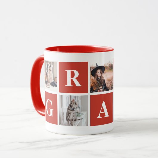 Collage de photos en rouge des mugs personnalisés  (Devant gauche)
