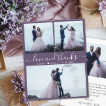 Collage de photos pas cher Mauve Mariage Merci Cir<br><div class="desc">Élégant "Amour et Merci" Mariage de script écrit à la main (3) Trois Photo Collage Merci personnalisé à bas budget abordable flyer. Un mariage élégant vous remercie modèle avec trois photos sur le devant et 1 photo sur le dos. ***VEUILLEZ NOTER! *** DÉPOSEZ POUR PLUS D'INFORMATIONS ! *** Avec le...</div>