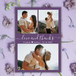 Collage de photos pas cher Mauve Mariage Merci Cir<br><div class="desc">Élégant et moderne à la main "Amour et merci" Script Mariage (3) Trois Photo Collage Merci personnalisé à petit budget flyer. Un mariage élégant vous remercie modèle avec trois photos sur le devant et 1 photo sur le dos. ***VEUILLEZ NOTER! *** DÉPOSEZ POUR PLUS D'INFORMATIONS ! *** Avec le texte...</div>