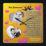 Collage de photos personnalisé Horloge de mariage<br><div class="desc">Horloge murale : mariage personnalisé,  anniversaire,  horloge photo Saint-Valentin avec un design doré vintage unique. Personnalisez avec vos propres photos préférées et créez un beau collage pour capturer les moments spéciaux de votre vie. Modifiez n'importe quel texte à votre guise,  y compris le poème.</div>