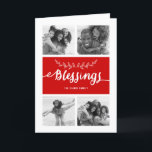 Collage des bénédictions | Carte de voeux de vacan<br><div class="desc">Design rouge et blanc avec 4 photos carte de voeux de Noël. Bénédictions Photo Collage Carte photo de vacances. Elke Clarke © Plus de styles et de couleurs disponibles dans notre boutique. www.zazzle.com/epclarke</div>