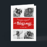 Collage des bénédictions | Carte de voeux de vacan<br><div class="desc">Design rouge et blanc avec 4 photos carte de voeux de Noël. Bénédictions Photo Collage Carte photo de vacances. Elke Clarke © Plus de styles et de couleurs disponibles dans notre boutique. www.zazzle.com/epclarke</div>