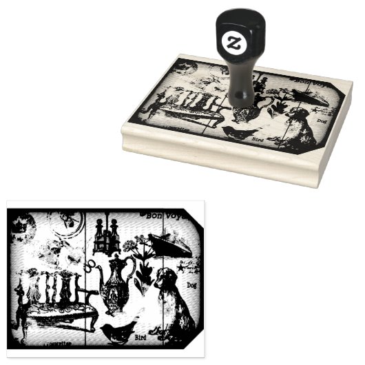  Collage Dog Wood Handle Kunststempel Rubberstempel (Gestempeld)