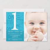 Collage First Birthday Invitation - Blue Kaart (Voorkant)
