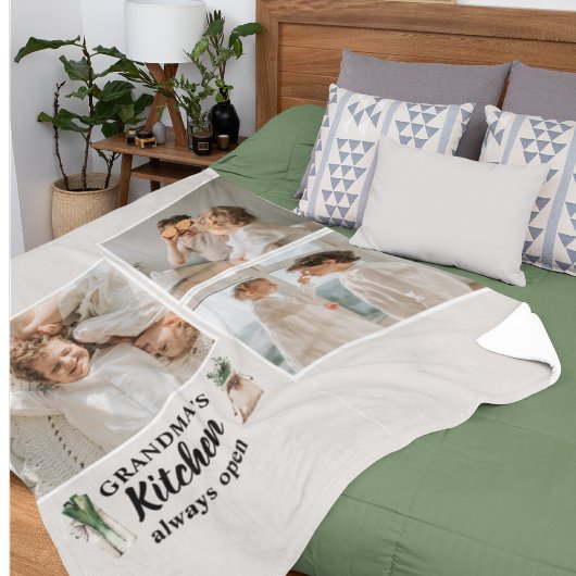 Collage Foto en Grandma Kitchen zijn altijd open Fleece Deken